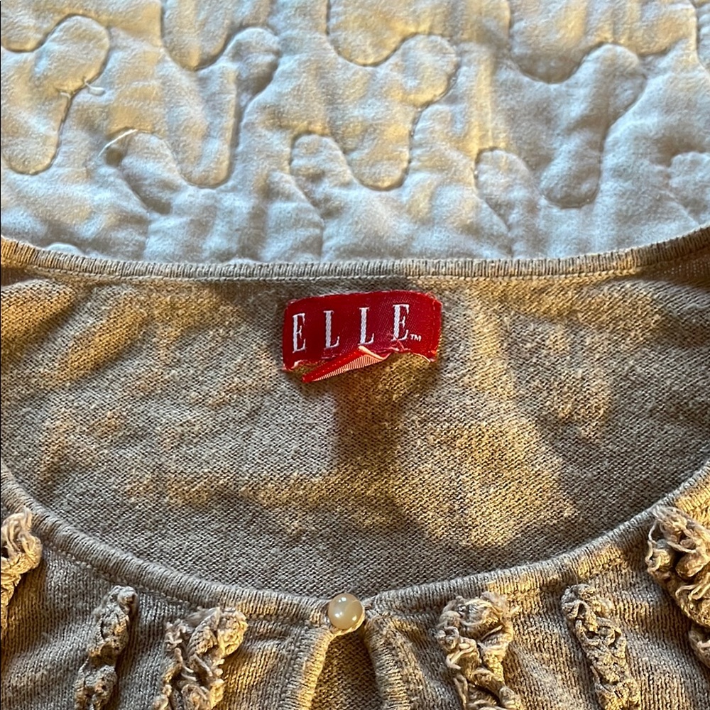 Elle Taupe Knit Top with Pearl Accent